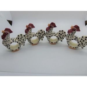 4 Piece Chicken Napkin Rings White and Black